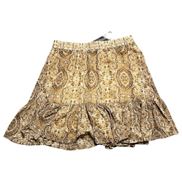 Banana Republic Petites Brown Gold Paisley Ruffle Hem Skirt NWT Small - Picture 3 of 6